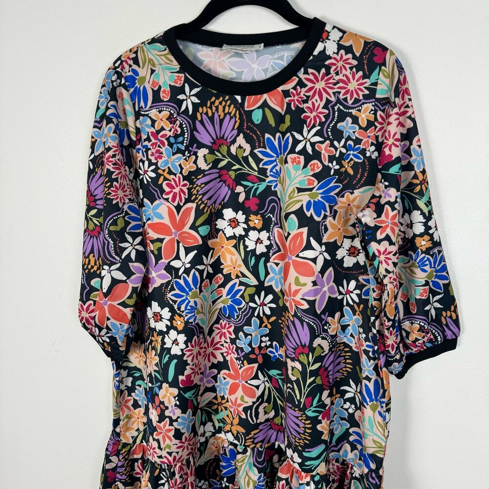 Molly Bracken Lili Sidonio Floral Ruffle Hem Drop Waist Shift Dress Black Multi - Picture 9 of 12